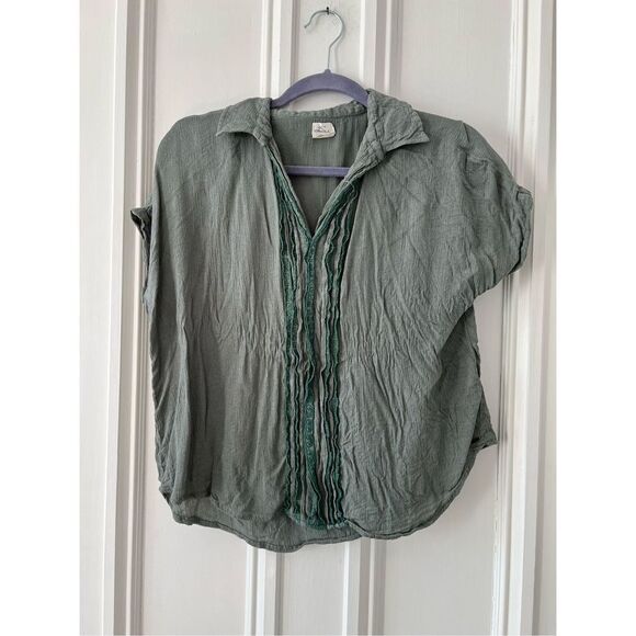 O’Neill lightweight khaki lightweight sleeveless v-neck blouse with green lace r - Picture 1 of 5